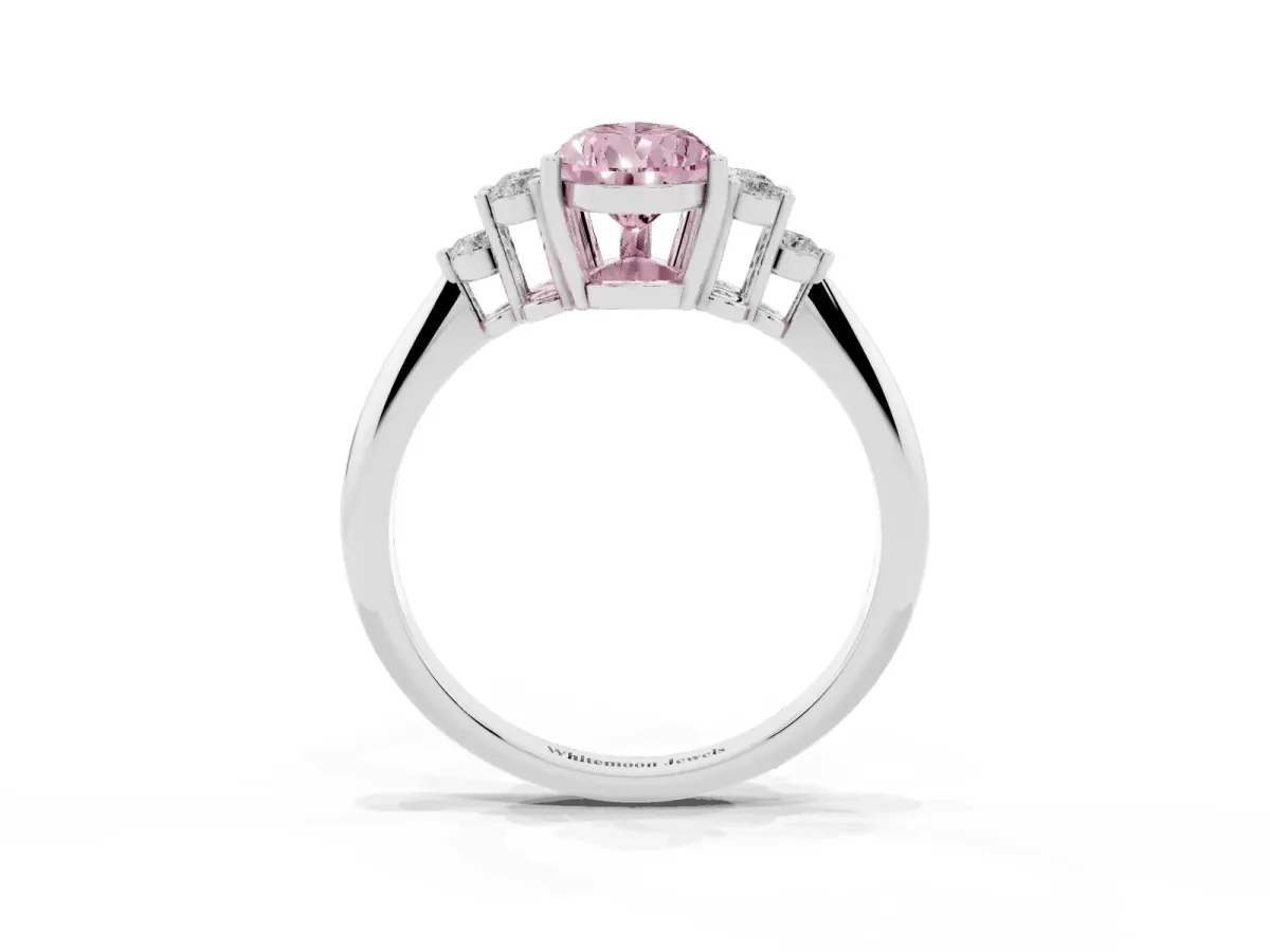 Fancy Pink Pear Cut Cut Diamond Cluster Ring with Solitaire Band and Four-Prong Setting Silver