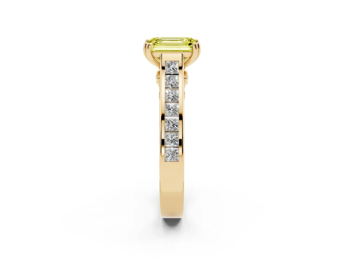 Fancy Yellow Emerald Cut Cut Channel Set Solitaire Engagement Ring with Prong Setting Yellow gold