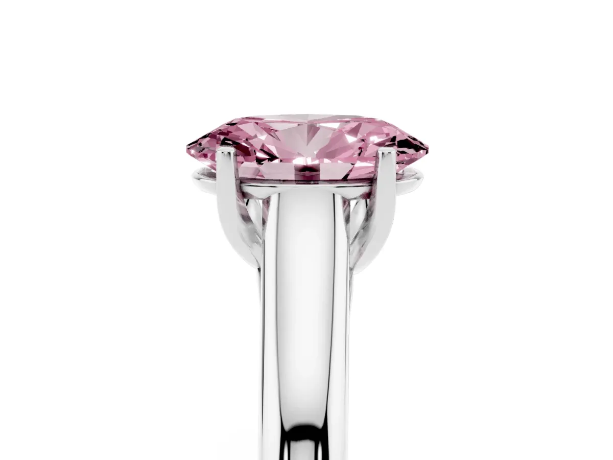 Fancy Pink Oval Cut Solitaire Engagement Ring with Tapered Band and Four-Prong Setting Platinum