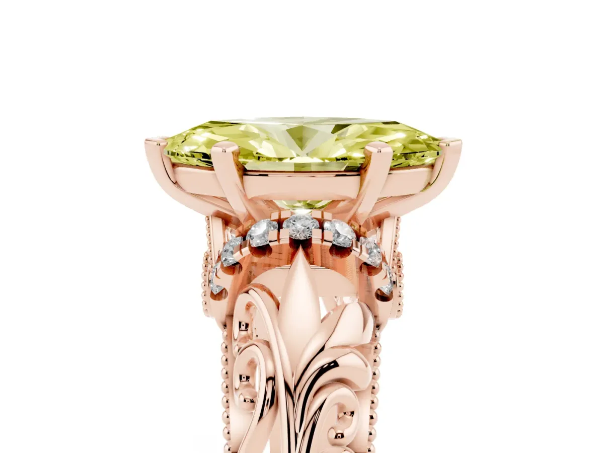 Fancy Yellow Marquise Cut Solitaire Filigree Engagement Ring with Halo and Prong Setting Rose gold