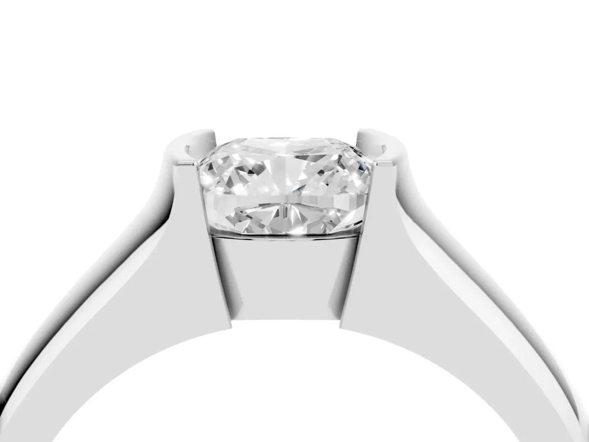 Cushion Cut Solitaire Bezel Set Diamond Ring with Wide Band Platinum