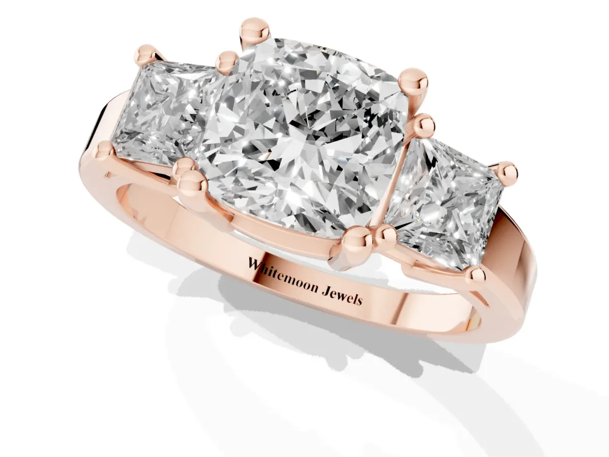 Three-Stone Cushion Cut Cut Solitaire Ring with Prong Setting Rose gold