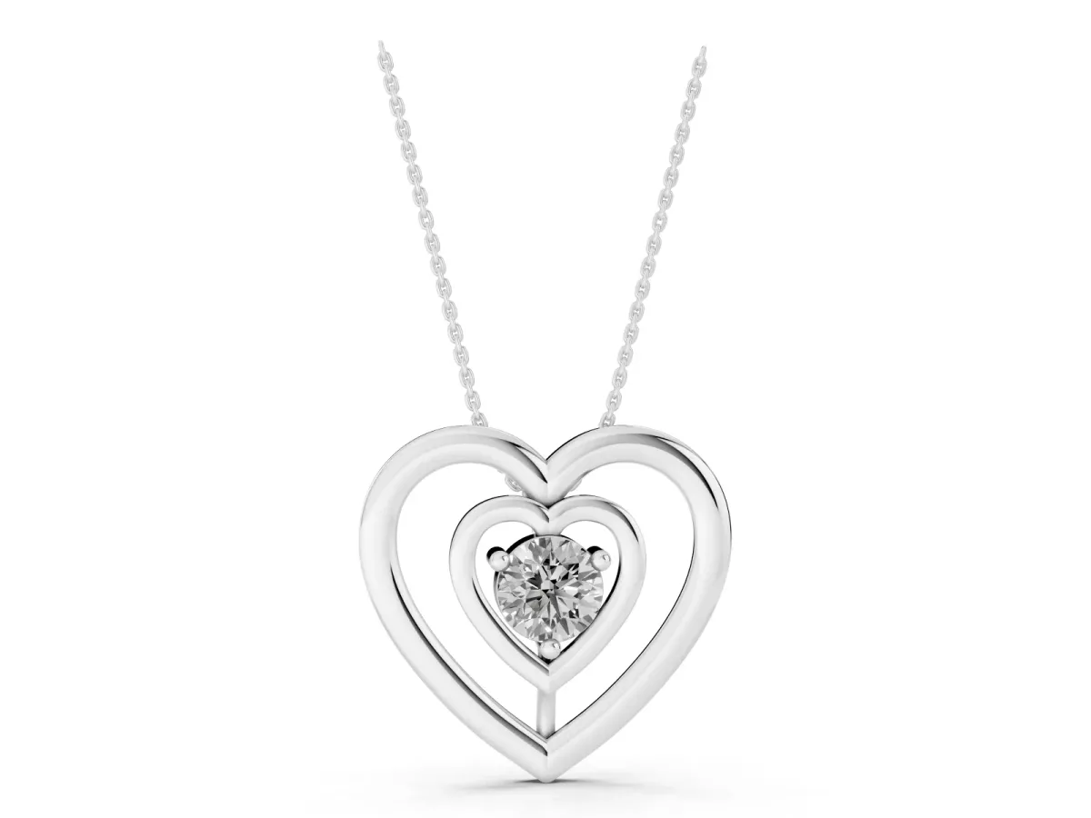Heart Prong Round Diamond Pendant Silver