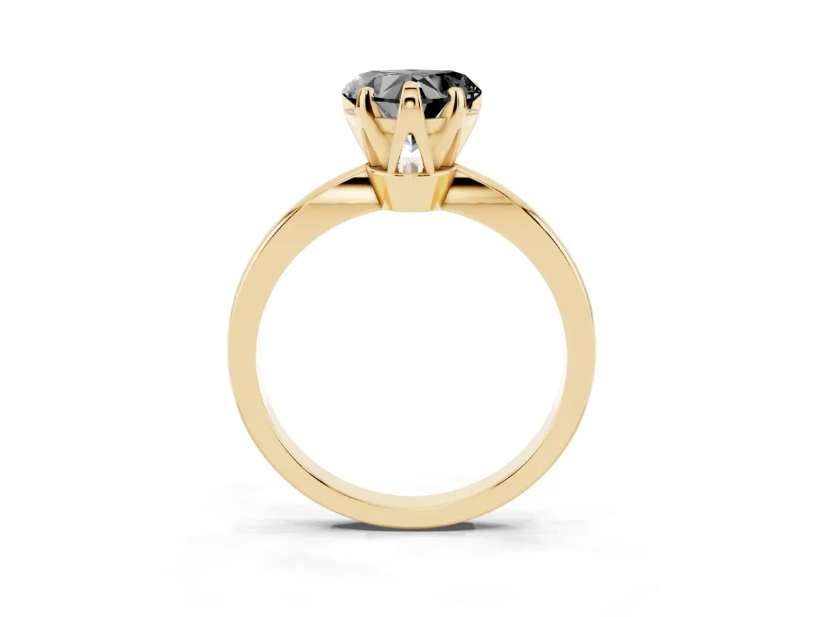 Fancy Black Heart Cut Solitaire Engagement Ring with Six-Prong Setting and Tapered Band Yellow gold