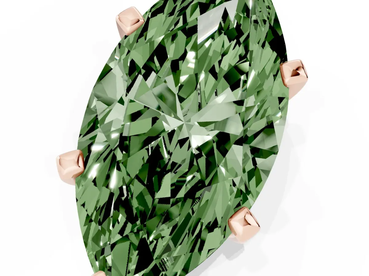 Fancy Green Marquise Cut Diamond Solitaire Ring with Prong Setting and Classic Band Rose gold