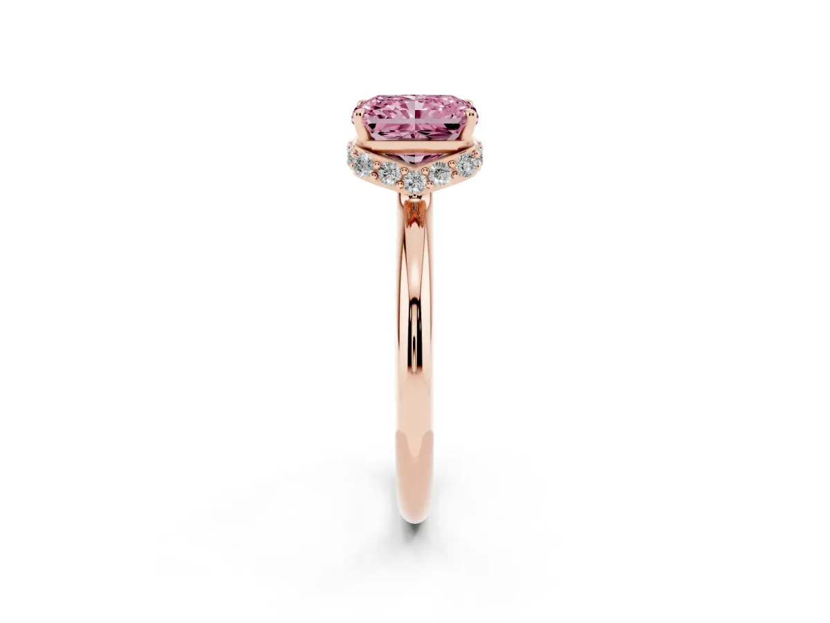 Fancy Pink Radiant Cut Brilliant Solitaire Engagement Ring with Six-Prong Setting and Classic Band Rose gold