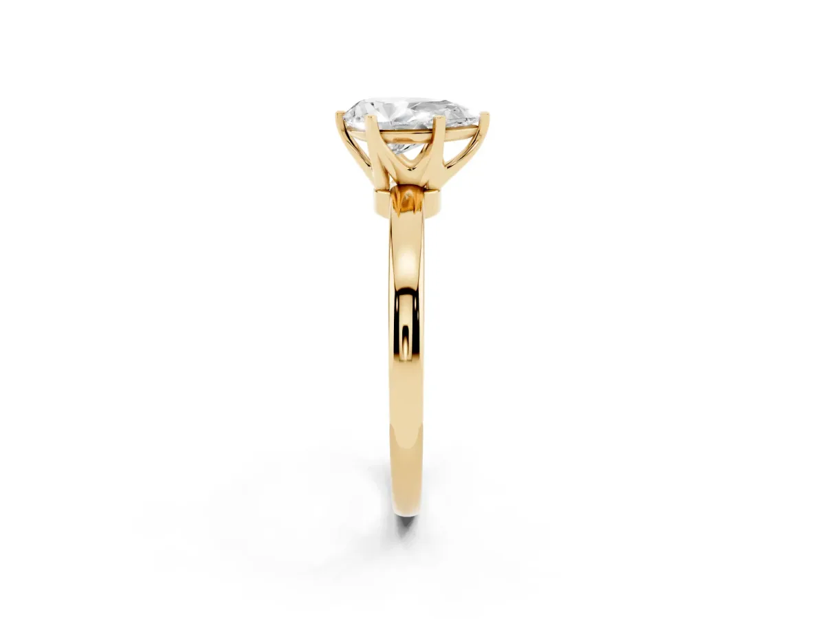 Pear Cut Solitaire Diamond Ring with Six-Prong Setting on a Classic Band Yellow gold