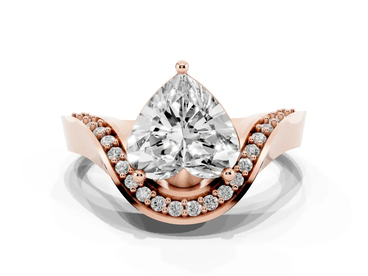 Heart Cut Solitaire Diamond Engagement Ring with Pave Band and Four-Prong Setting Rose gold