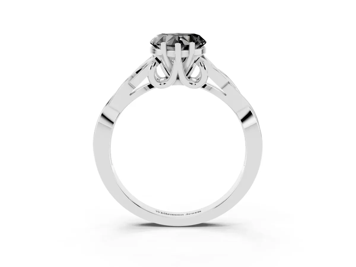 Fancy Black Heart Cut Diamond Solitaire Engagement Ring with Celtic Knot Band and Four-Prong Setting White gold