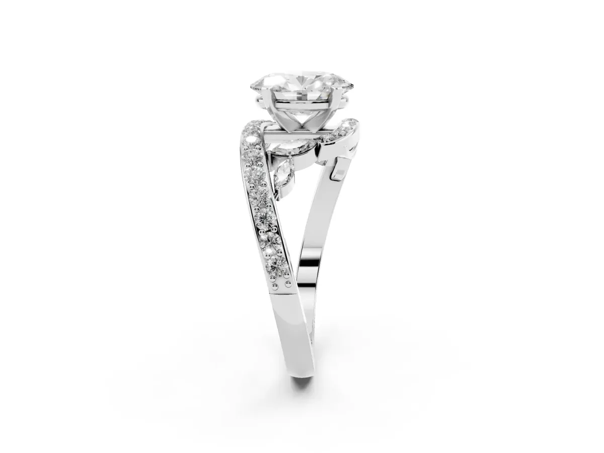 Oval Cut Solitaire with Pavé Twist Band and Four-Prong Setting Silver