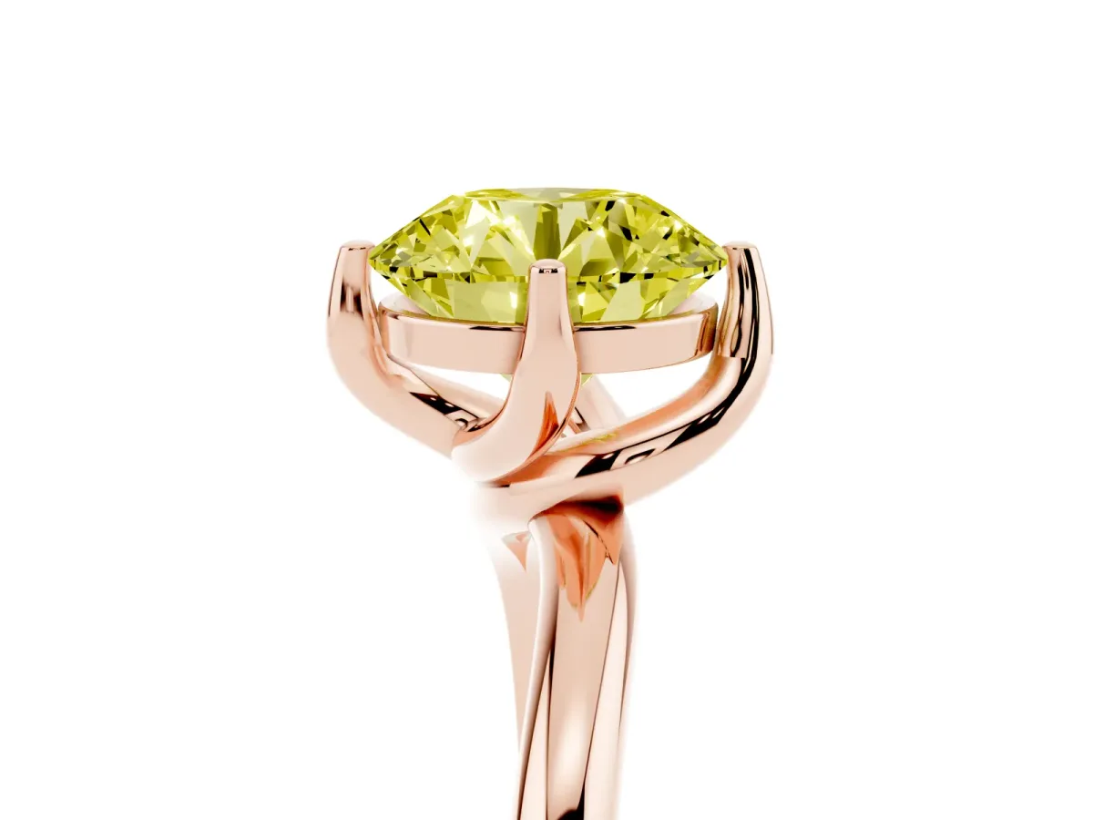 Fancy Yellow Round Cut Diamond Solitaire Engagement Ring with Four-Prong Setting and Classic Band Rose gold
