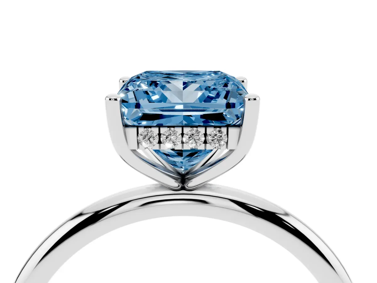 Fancy Blue Princess Cut Cut Solitaire Engagement Ring with Four-Prong Setting and Classic Band Silver