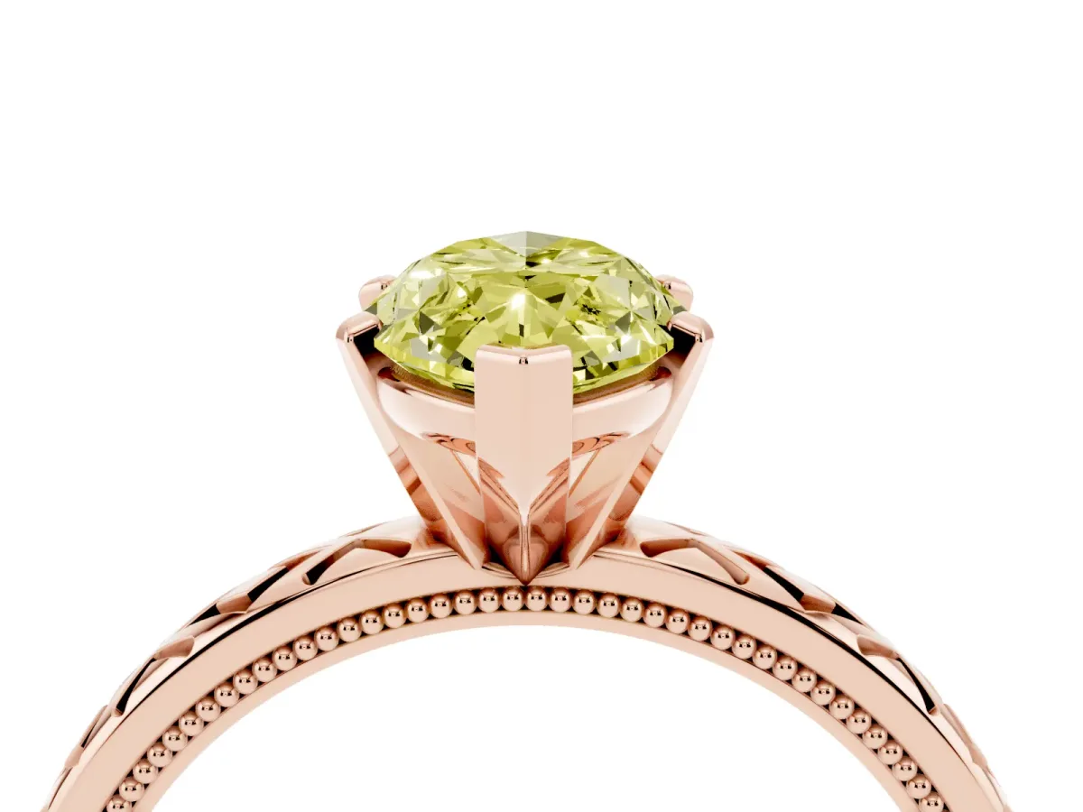Fancy Yellow Marquise Cut Solitaire Diamond Ring with Milgrain and Black Enamel X Pattern Band Rose gold