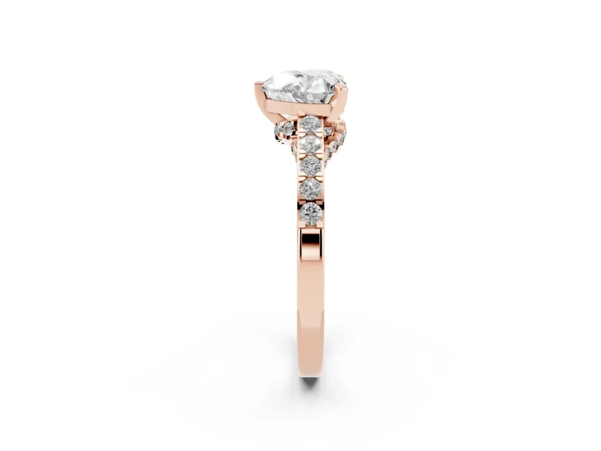 Heart Cut Diamond Solitaire Ring with Crossover Gallery and Round Pavé Band Rose gold