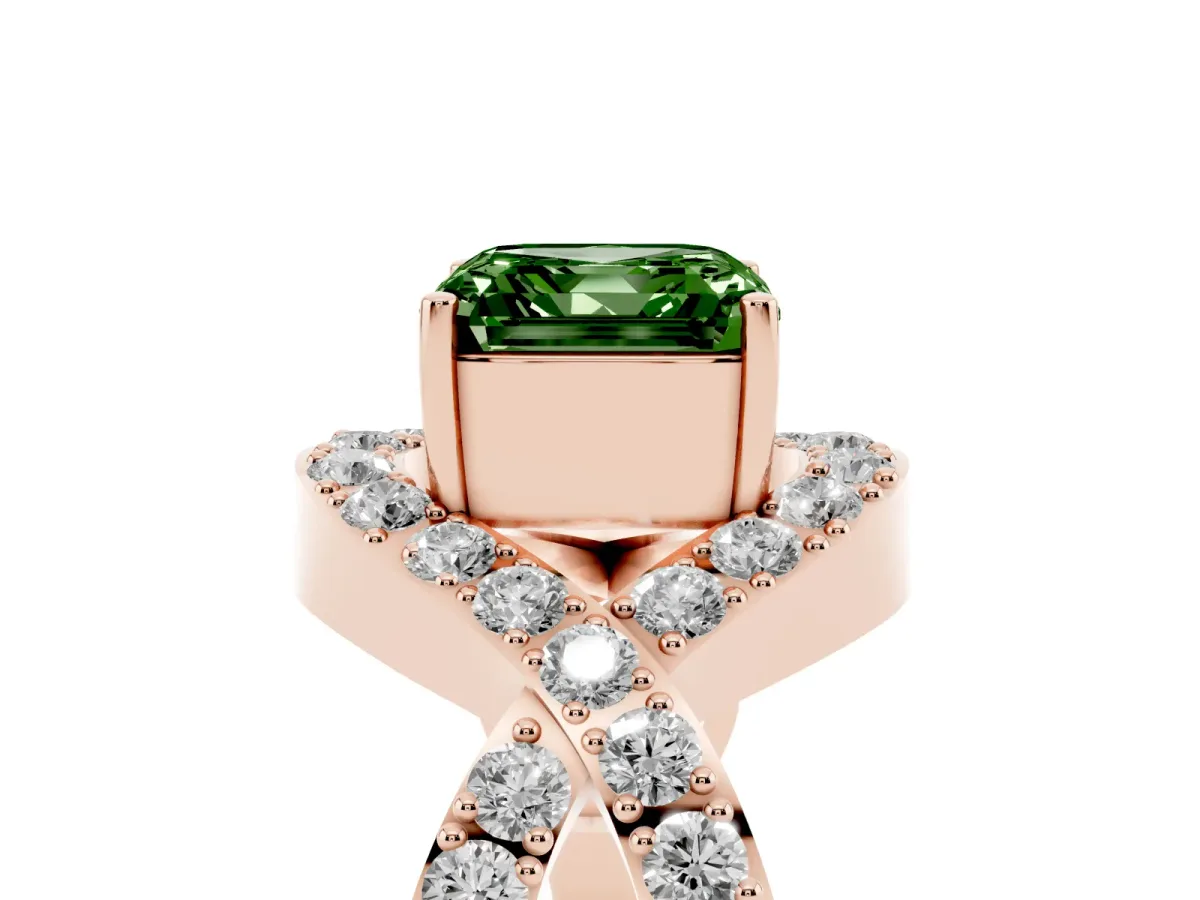 Fancy Green Asscher Cut Solitaire Twist Band Pavé Diamond Engagement Ring Rose gold