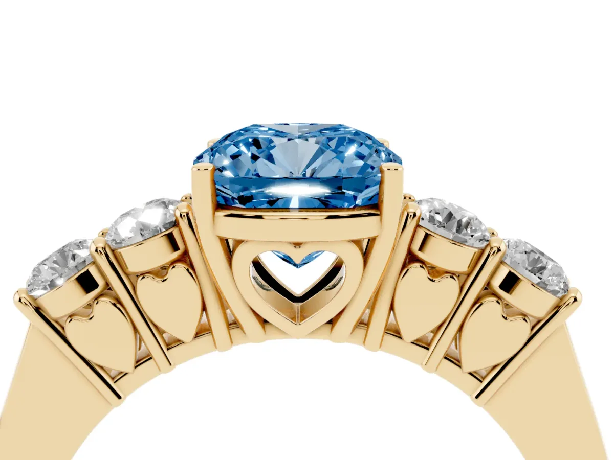 Fancy Blue Cushion Cut Cut Diamond Five-Stone Prong Set White Gold Ring Yellow gold