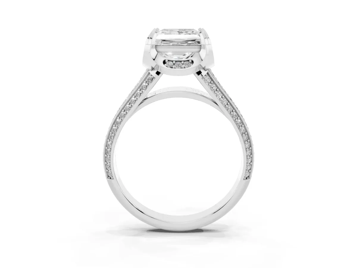 Princess Cut Solitaire Pave Split Shank Ring with Four-Prong Setting Platinum