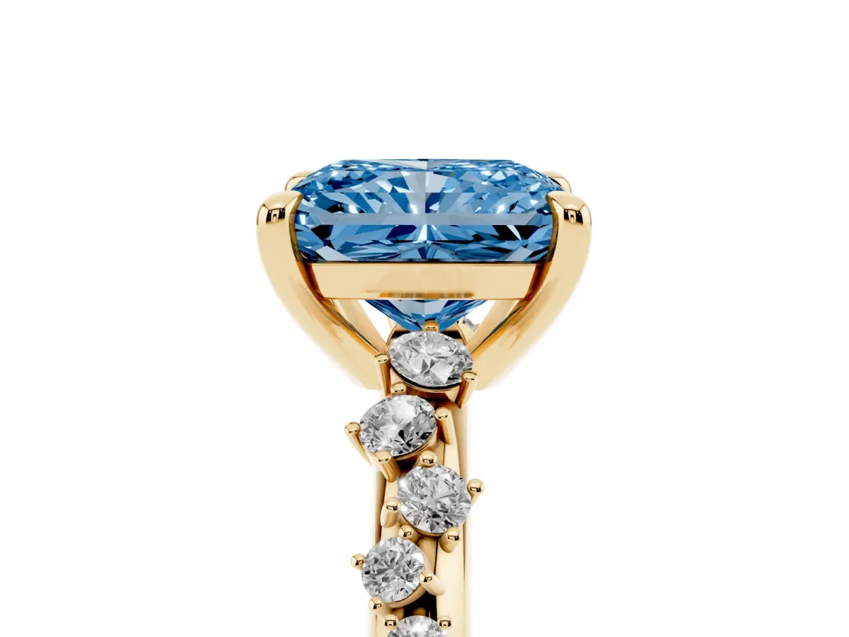 Fancy Blue Radiant Cut Cut Diamond Vine Band with Four-Prong Setting Yellow gold