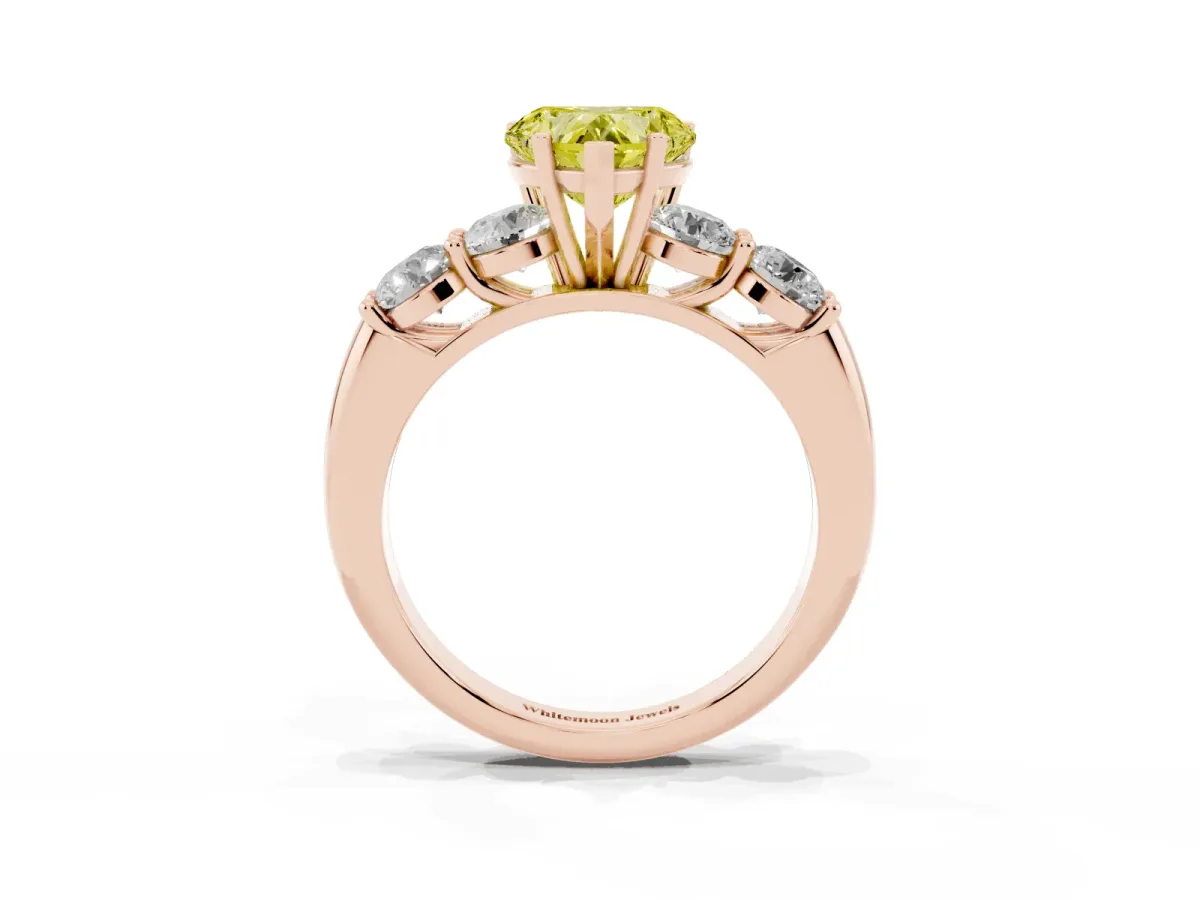Fancy Yellow Heart Cut Cut Five-Stone Prong Set Diamond Ring with Classic Band Rose gold