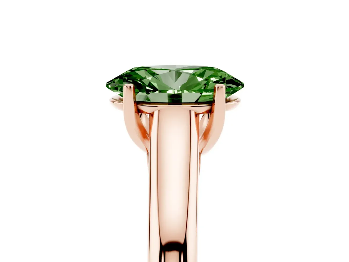 Fancy Green Oval Cut Solitaire Engagement Ring with Tapered Band and Four-Prong Setting Rose gold