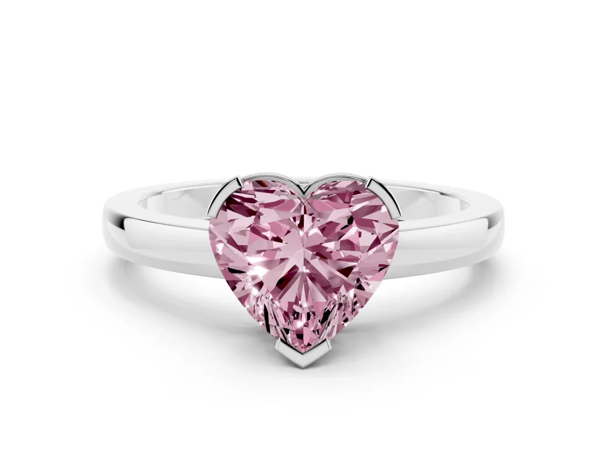 Fancy Pink Heart Cut Cut Solitaire Ring with Four-Prong Setting and Classic Band Silver