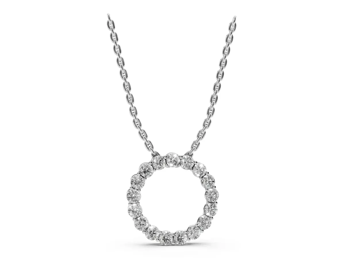 Round Diamond Circle Pendant with Prong Setting White gold