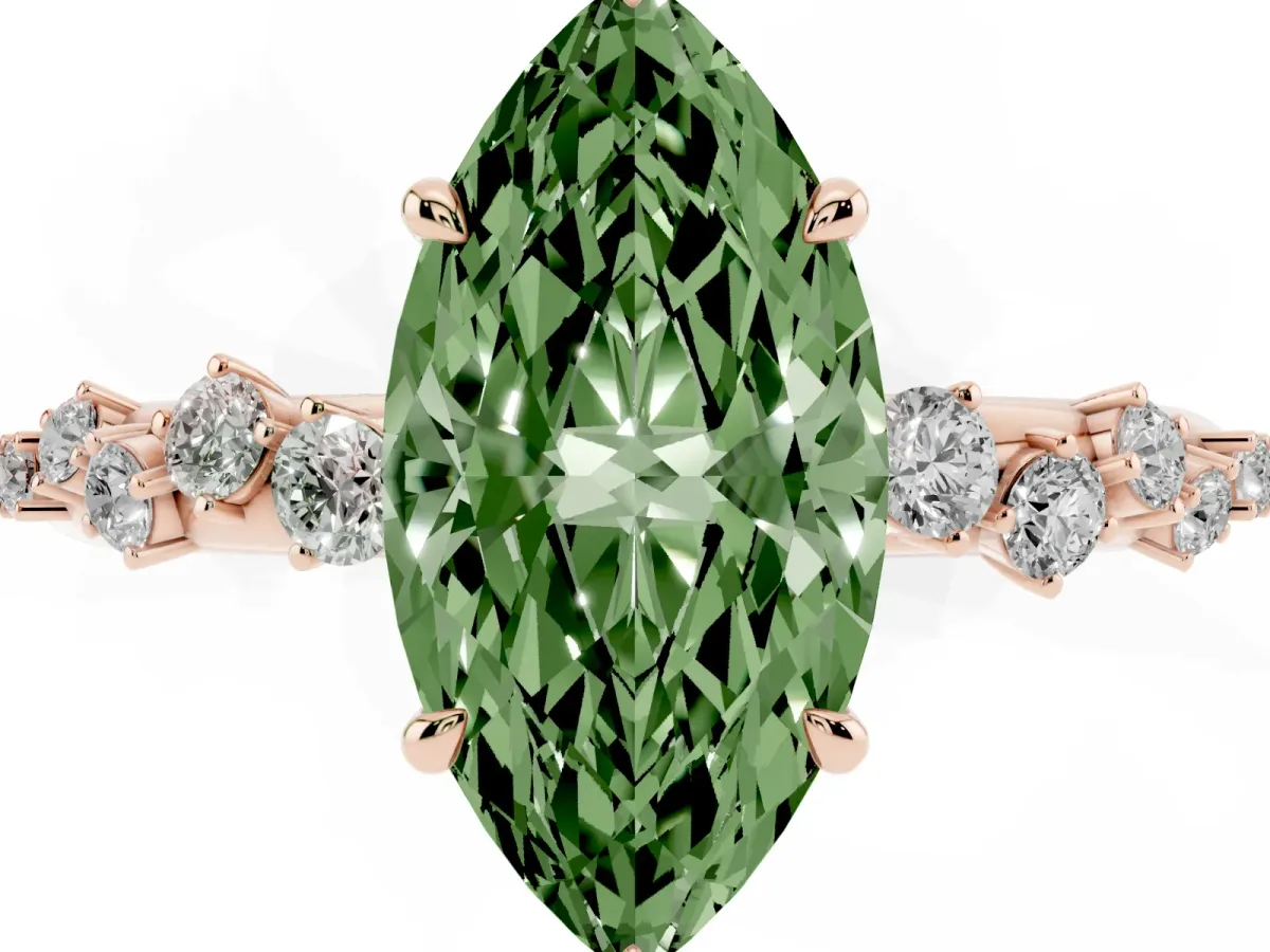 Fancy Green Marquise Cut Diamond Cluster Prong-Set Solitaire Ring Rose gold
