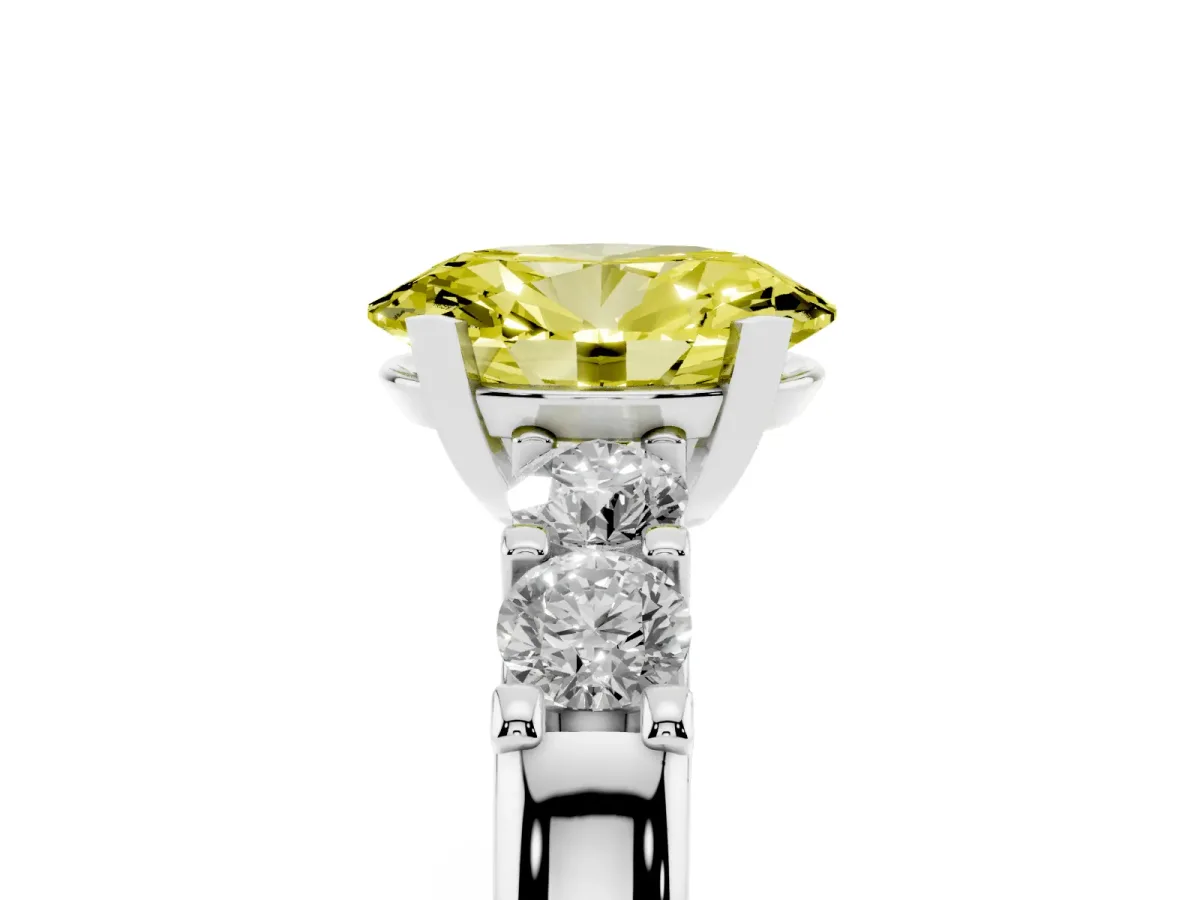 Fancy Yellow Oval Cut Brilliant Cut Diamond Five-Stone Prong Set Engagement Ring with Channel Band Silver
