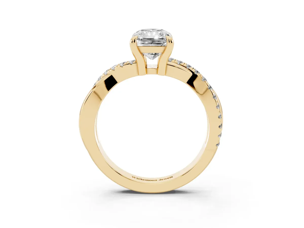 Radiant Cut Cut Diamond Twist Band Solitaire with Prong Setting Yellow gold