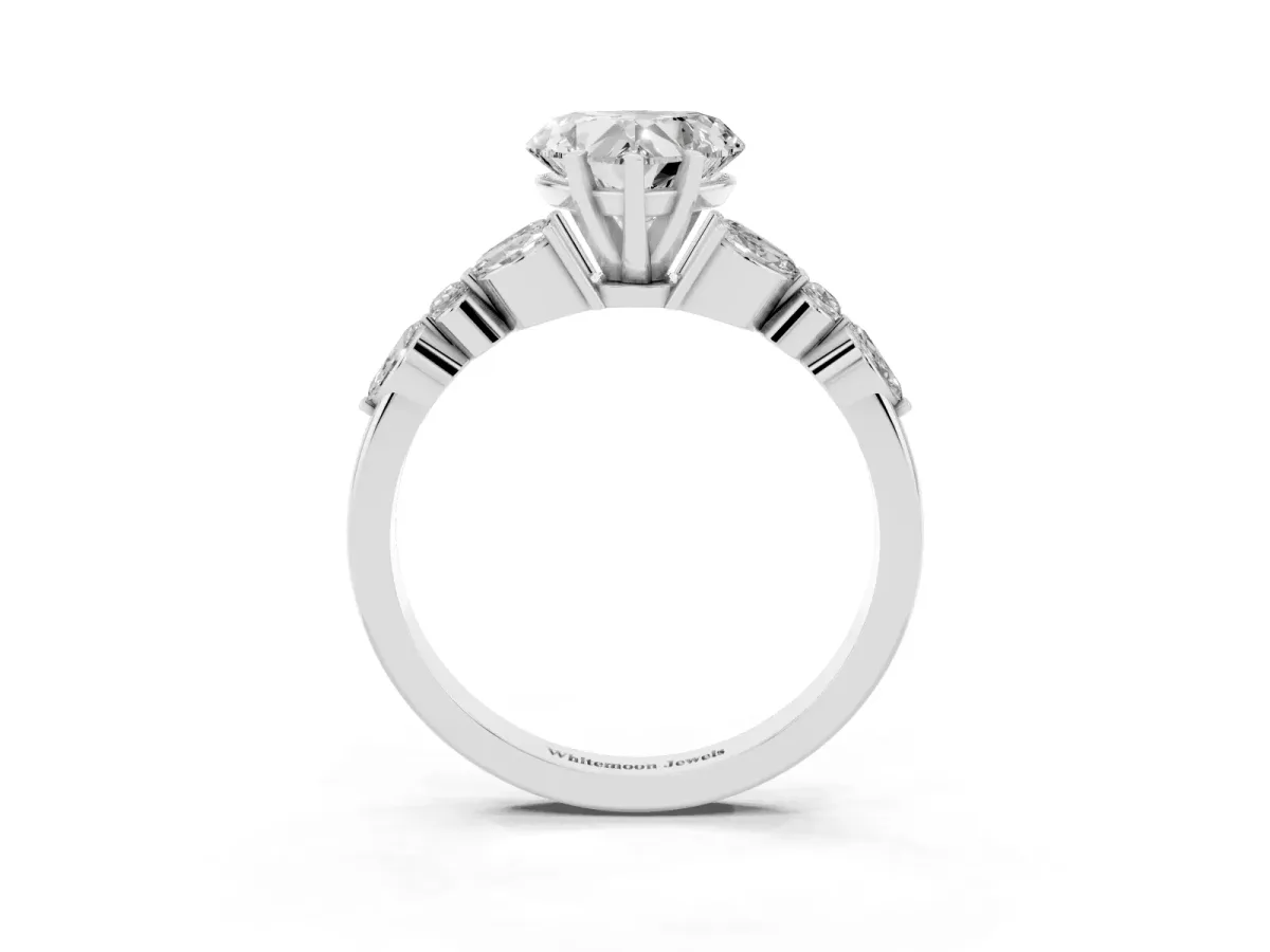 Heart Cut Diamond Solitaire Ring with Side Stones and Four-Prong Setting Platinum