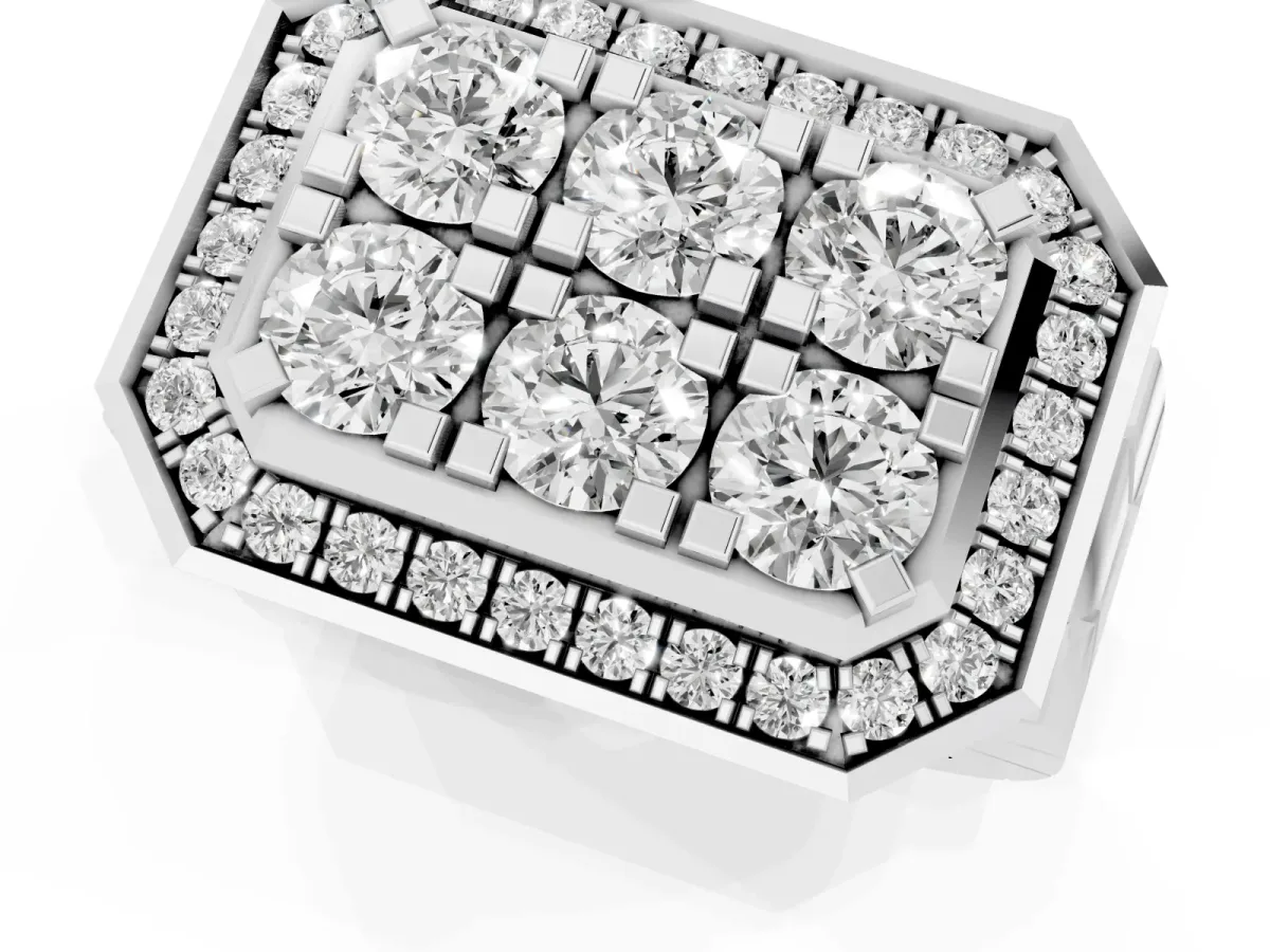 Round Diamond Cluster Halo Mens Ring Platinum