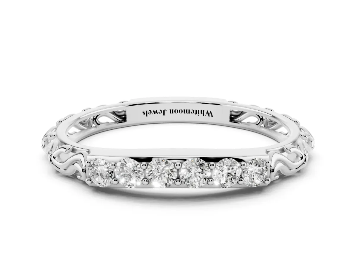 Round Diamond Bar Set Eternity Band with Filigree Design Platinum