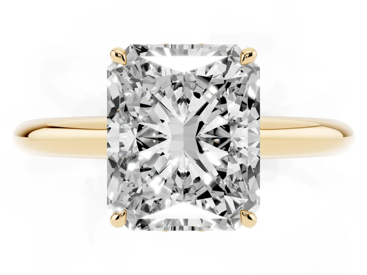 Radiant Cut Brilliant Solitaire Engagement Ring with Six-Prong Setting and Classic Band Yellow gold