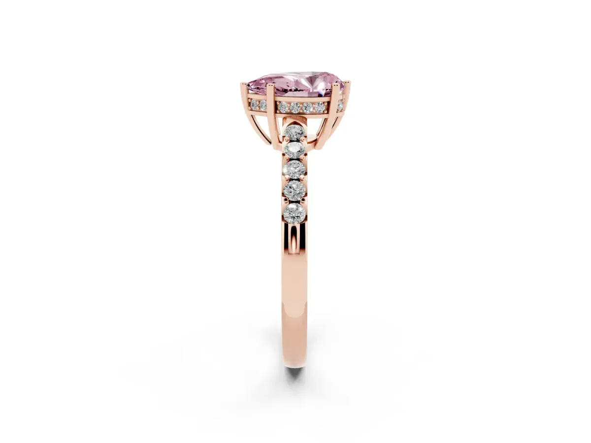 Fancy Pink Pear Cut Solitaire Diamond Engagement Ring with Pavé Band and Six-Prong Setting Rose gold