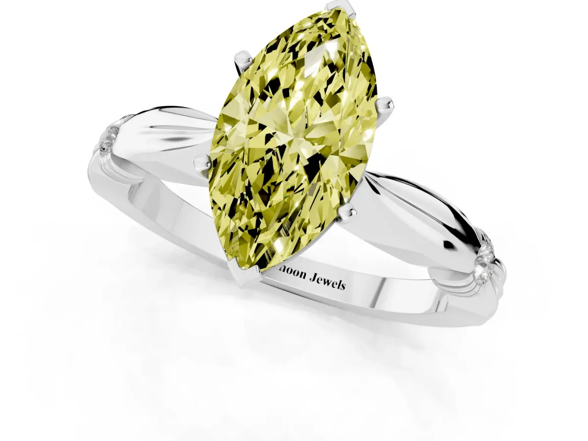 Fancy Yellow Marquise Cut Solitaire Diamond Twisted Band with Four-Prong Setting Silver