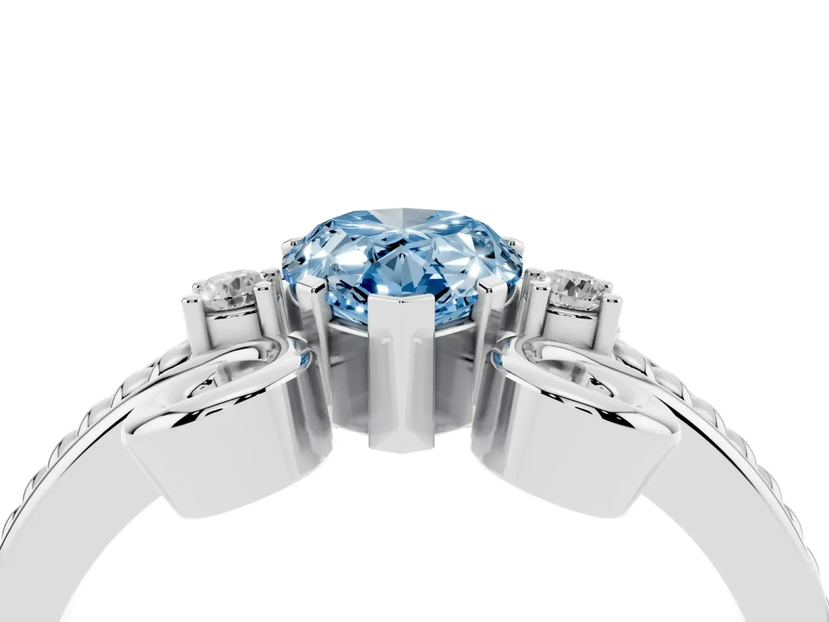 Fancy Blue Pear Cut Solitaire Twisted Band Scroll Prong Ring Platinum