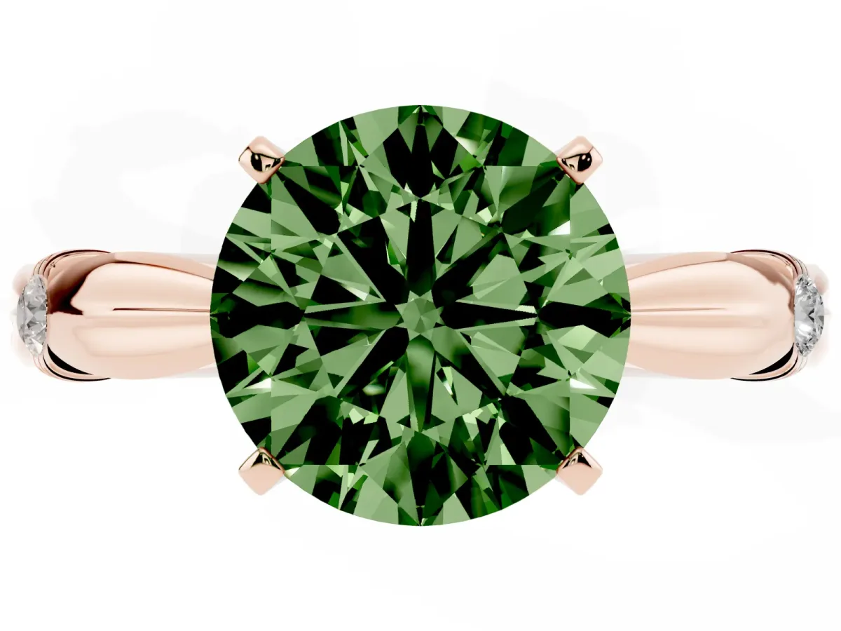 Fancy Green Round Cut Solitaire Diamond Twisted Band with Four-Prong Setting Rose gold