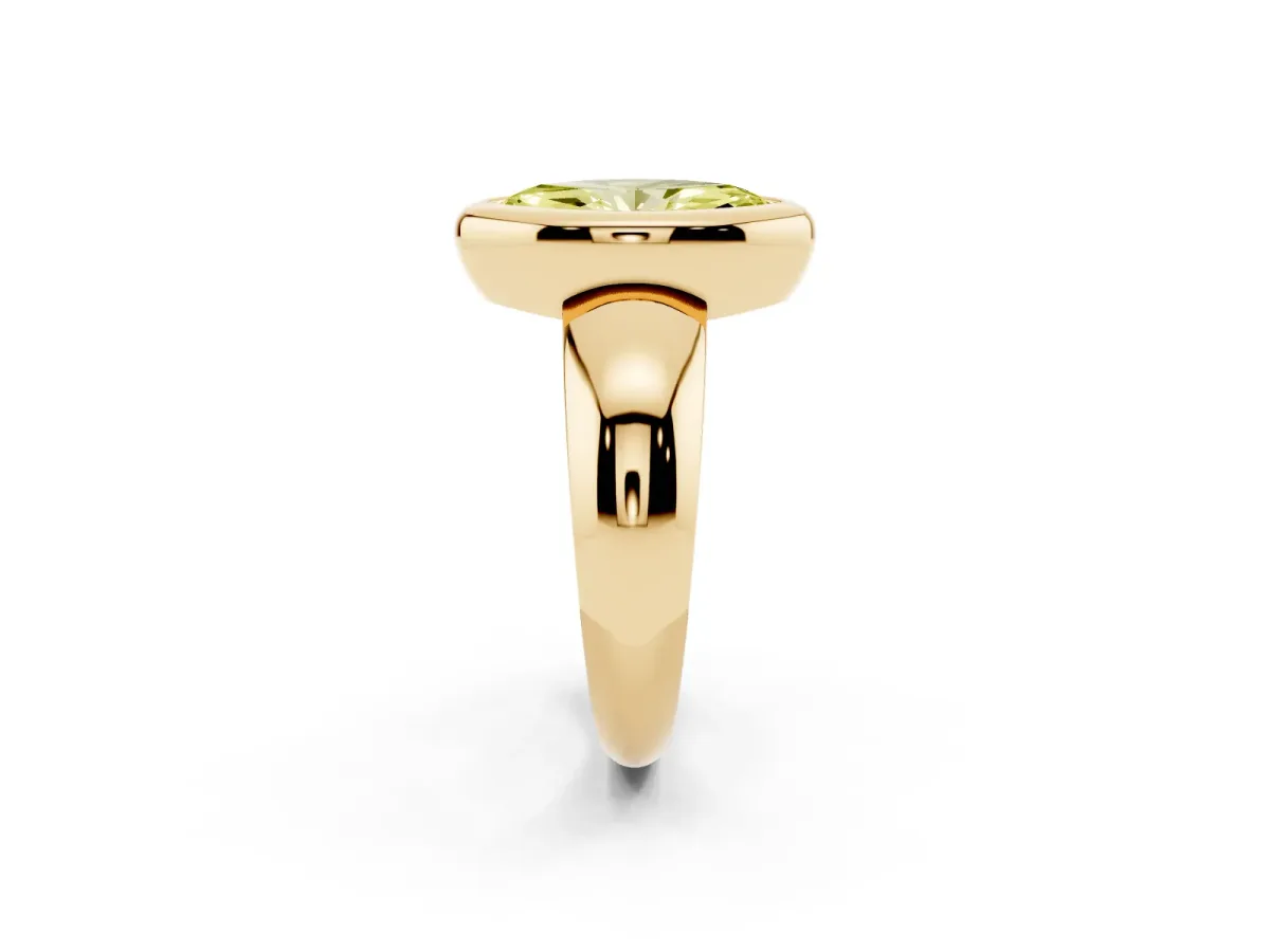 Fancy Yellow Bezel Set Marquise Cut Solitaire Ring with Wide Band Yellow gold