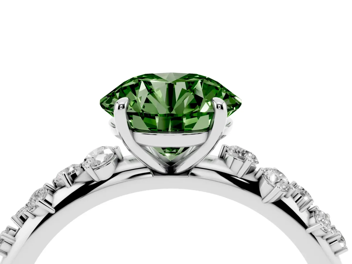 Fancy Green Round Cut Diamond Cluster Prong-Set Solitaire Ring Platinum