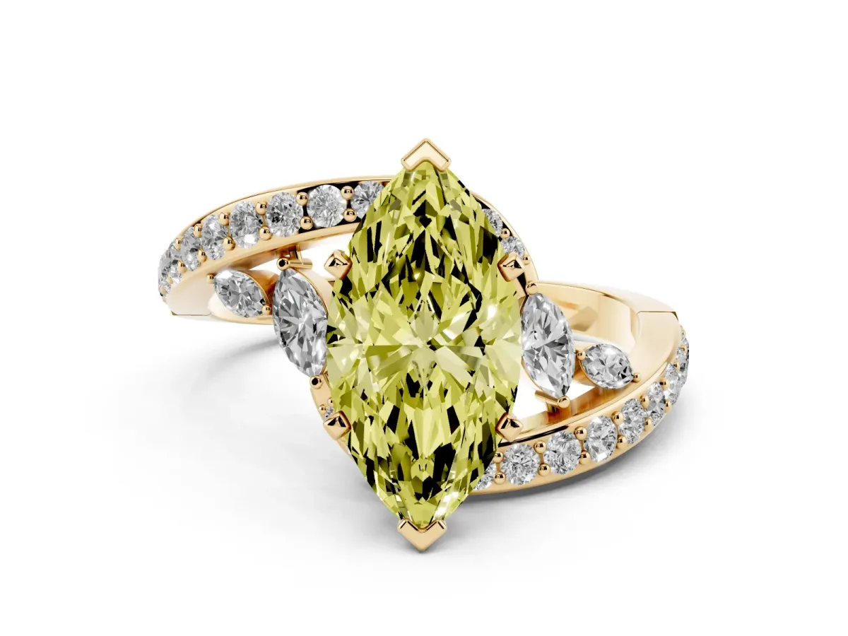 Fancy Yellow Marquise Cut Solitaire with Pavé Twist Band and Four-Prong Setting Yellow gold