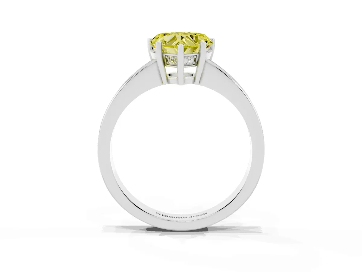Fancy Yellow Heart Cut Solitaire Pavé Band Prong Setting Ring Platinum