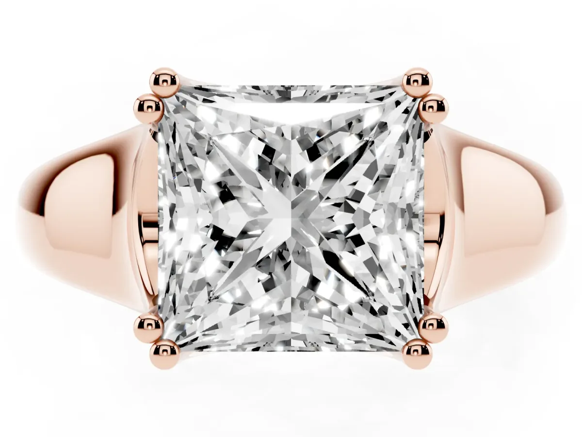 Princess Cut Diamond Solitaire Ring with Wide Band and Prong Setting Rose gold