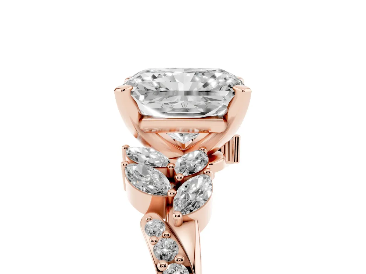 Radiant Cut Solitaire Marquise Twist Band with Six-Prong Setting Rose gold