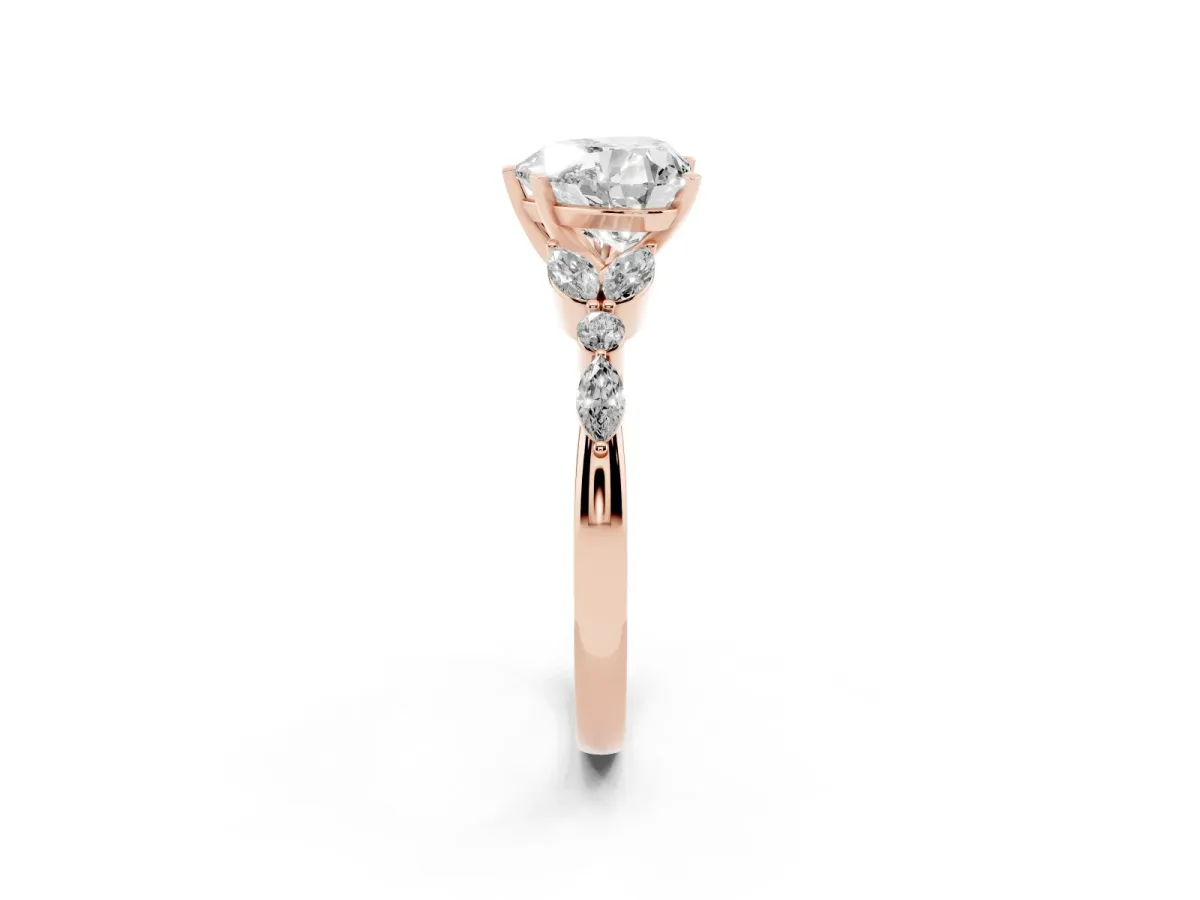 Heart Cut Diamond Solitaire Ring with Side Stones and Four-Prong Setting Rose gold