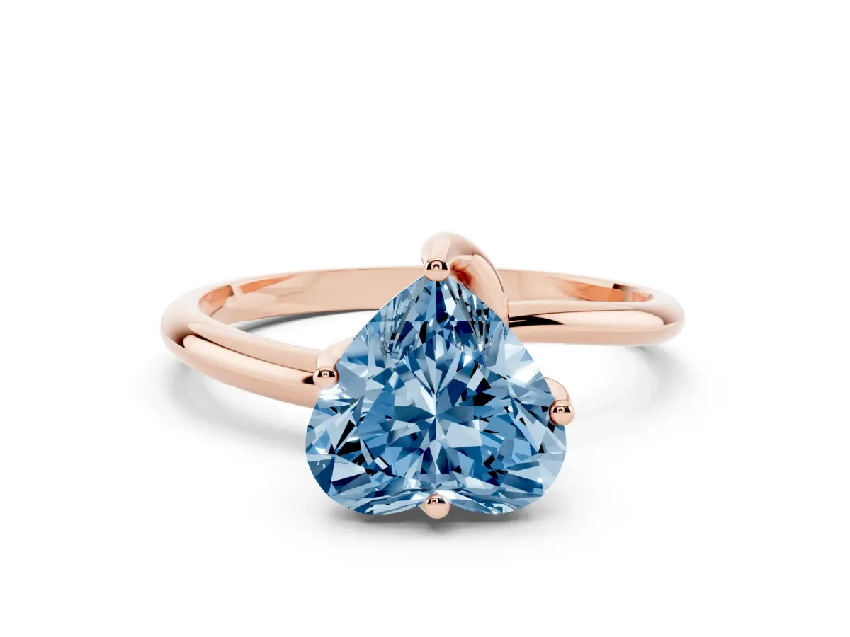 Fancy Blue Heart Cut Diamond Solitaire Engagement Ring with Four-Prong Setting and Classic Band Rose gold