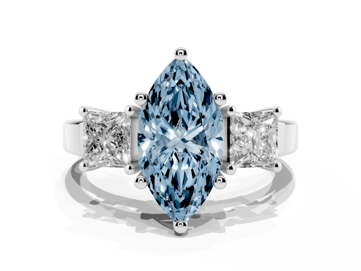 Fancy Blue Three-Stone Marquise Cut Cut Solitaire Ring with Prong Setting Silver