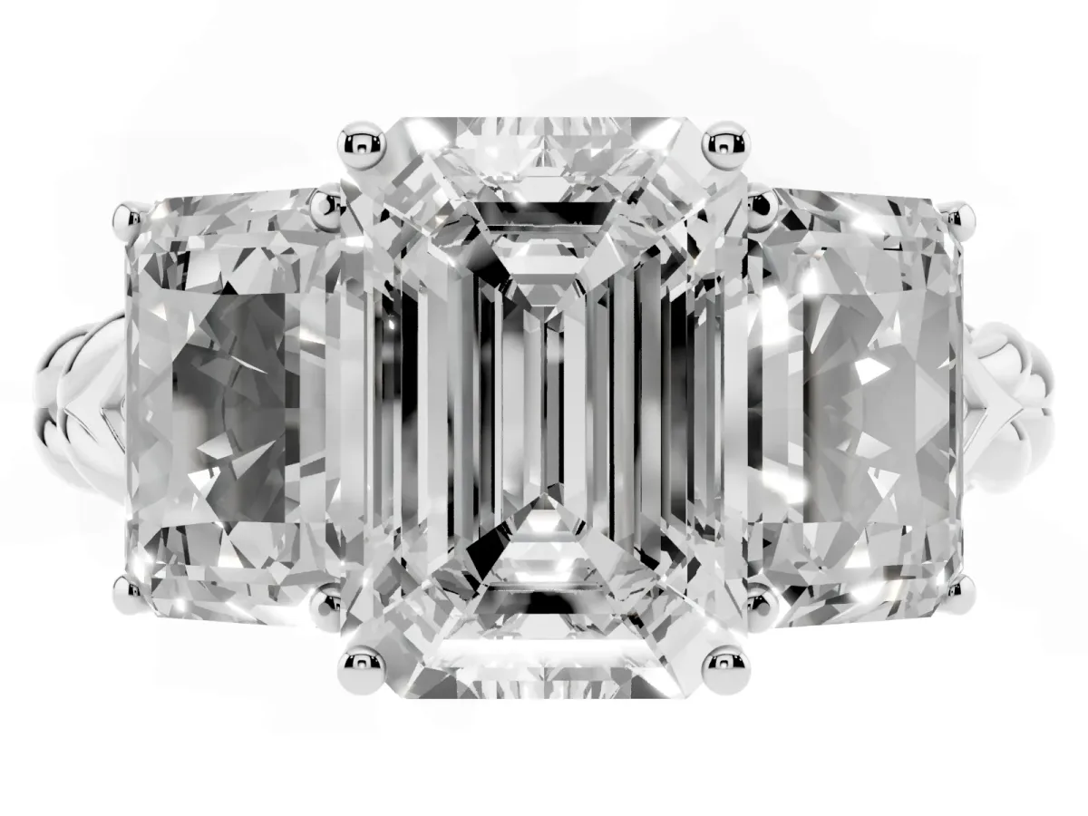 Three-Stone Radiant Cut Diamond Braided Band Ring with Four-Prong Setting Silver
