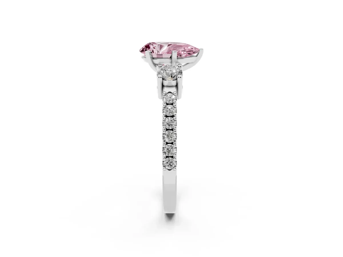 Fancy Pink Pear Cut Three-Stone Diamond Pavé Band with Prong Setting Platinum