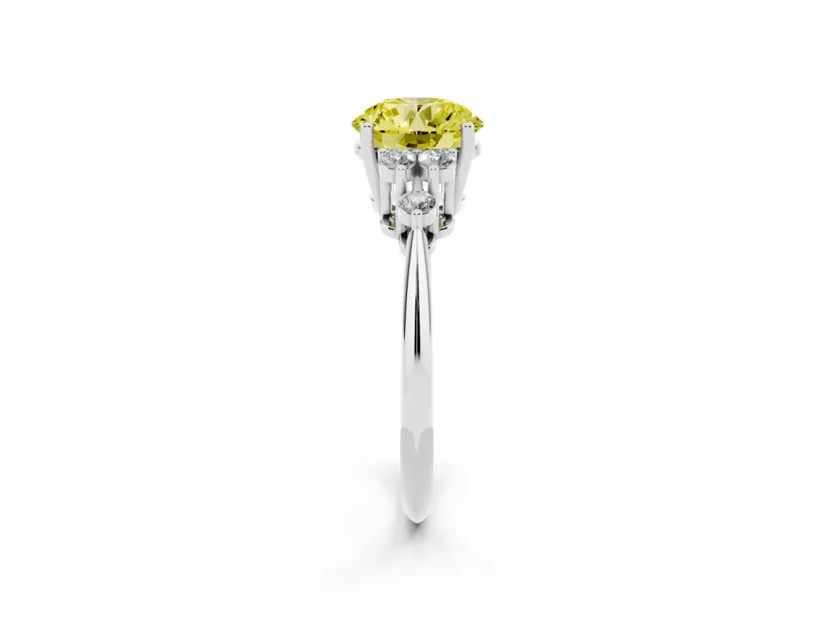 Fancy Yellow Round Cut Cut Diamond Cluster Ring with Solitaire Band and Four-Prong Setting Silver