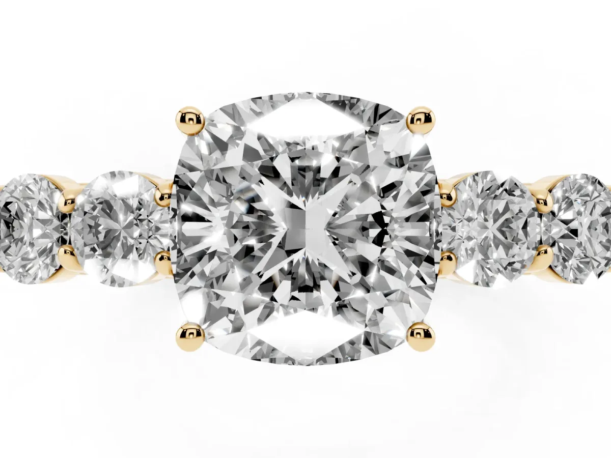 Cushion Cut Cut Diamond Five-Stone Prong Set White Gold Ring Yellow gold